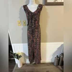 Denim 24/7 Black and Coral Patterned Sleeveless Wide-Leg Jumpsuit